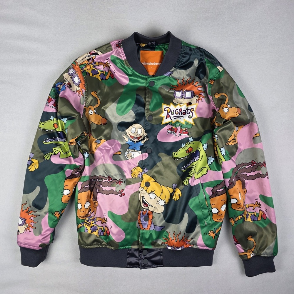 Nickelodeon Rugrats Satin Jacket Mens Large Camo Snap Button Freeze Max Rare